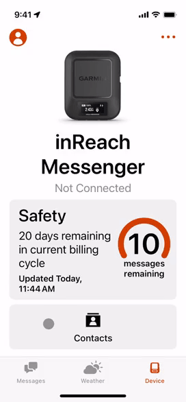 Screenshot of sending a verification code with Garmin iOS app